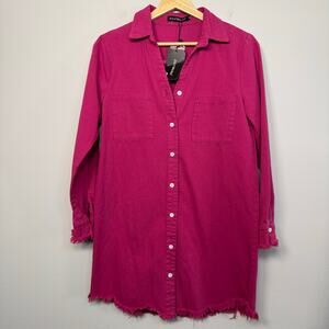 Zilcremo Women’s Hot Pink Denim Shirt Dress Distressed Medium Western Concert